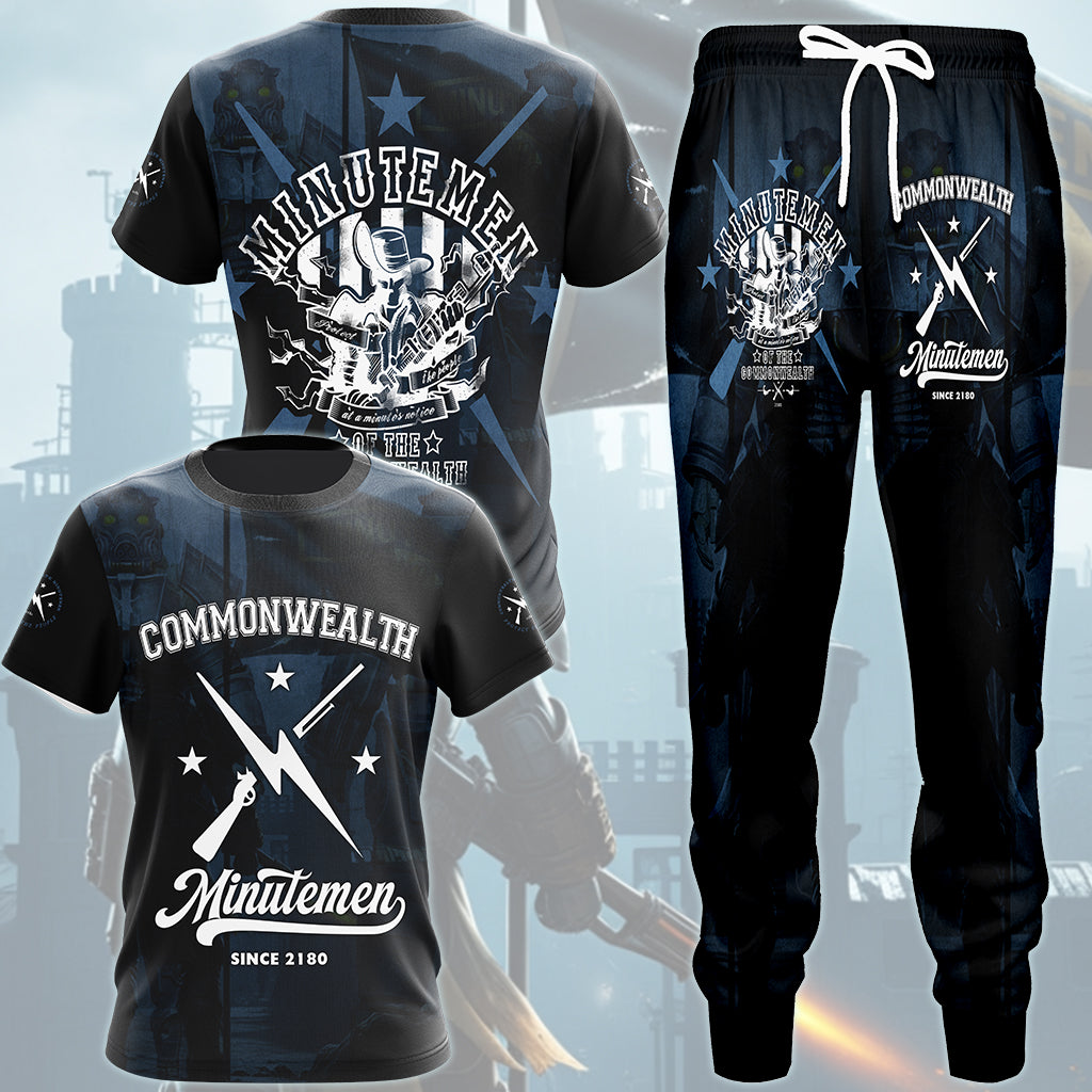 Fallout Commonwealth Minutemen Video Game All Over Printed T-shirt Tank Top Zip Hoodie Pullover Hoodie Hawaiian Shirt Beach Shorts Joggers