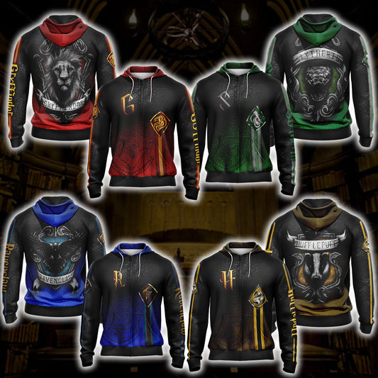 Harry Potter Hogwarts House Gryffindor Slytherin Ravenclaw Hufflepuff T-shirt Zip Hoodie Pullover Hoodie Gryffindor Zip Hoodie S