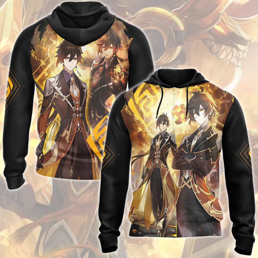 Genshin Impact Zhongli Video Game All Over Printed T-shirt Tank Top Zip Hoodie Pullover Hoodie Hawaiian Shirt Beach Shorts Joggers Zip Hoodie S 