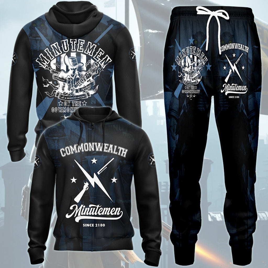 Fallout Commonwealth Minutemen Video Game All Over Printed T-shirt Tank Top Zip Hoodie Pullover Hoodie Hawaiian Shirt Beach Shorts Joggers