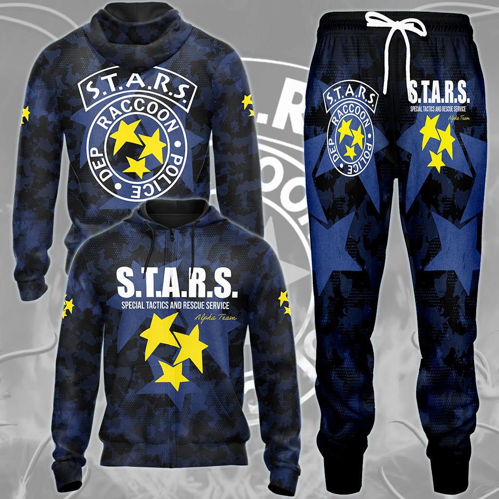 Resident Evil S.T.A.R.S. Alpha Team Video Game All Over Printed T-shirt Tank Top Zip Hoodie Pullover Hoodie Hawaiian Shirt Beach Shorts Joggers
