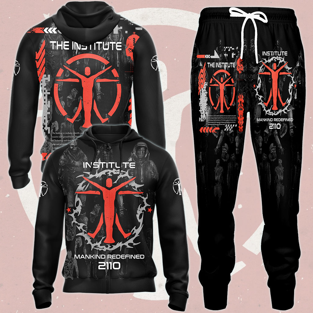 Fallout The Institute Video Game All Over Printed T-shirt Tank Top Zip Hoodie Pullover Hoodie Hawaiian Shirt Beach Shorts Joggers