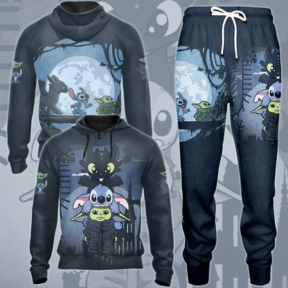 Baby Yoda Stitch & Toothless Movie Video Game All Over Printed T-shirt Tank Top Zip Hoodie Pullover Hoodie Hawaiian Shirt Beach Shorts Joggers