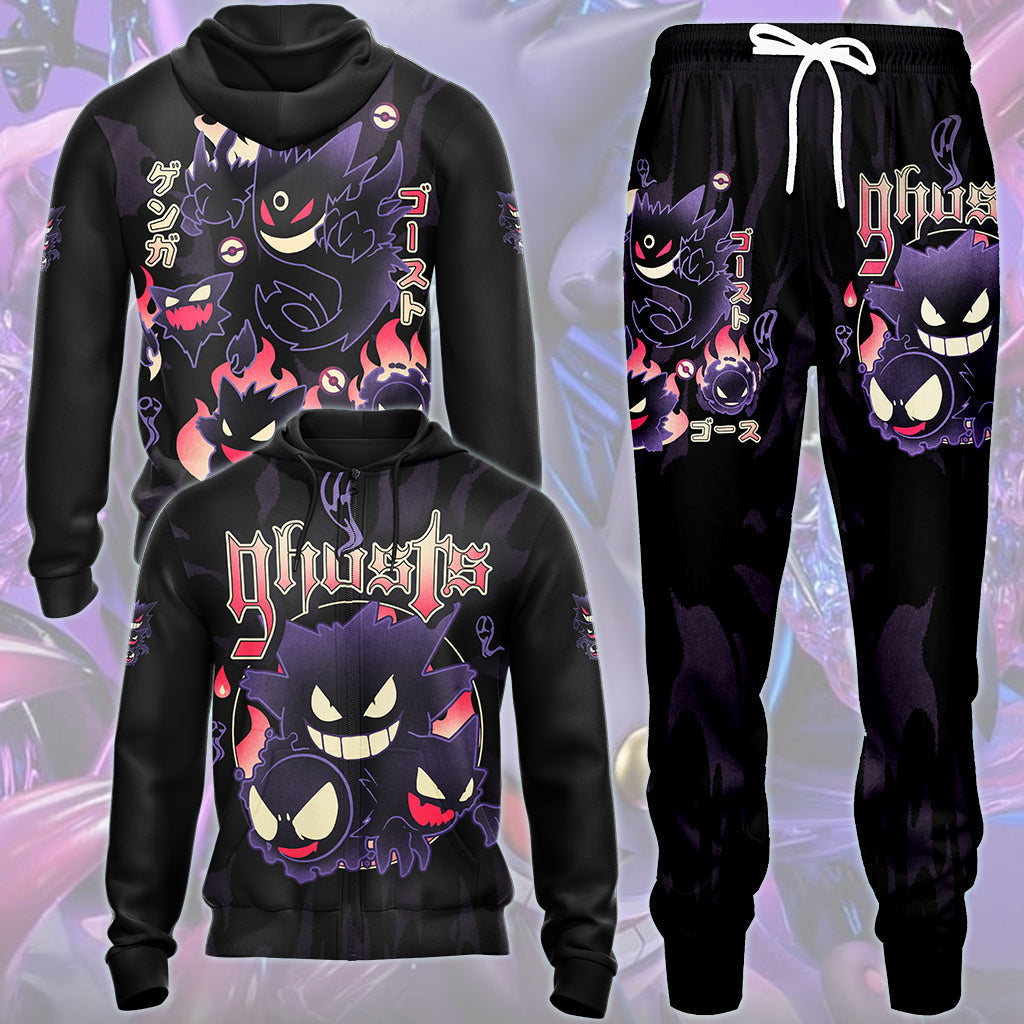 Pokemon Gengar Evolutions Anime Video Game All Over Printed T-shirt Tank Top Zip Hoodie Pullover Hoodie Hawaiian Shirt Beach Shorts Joggers