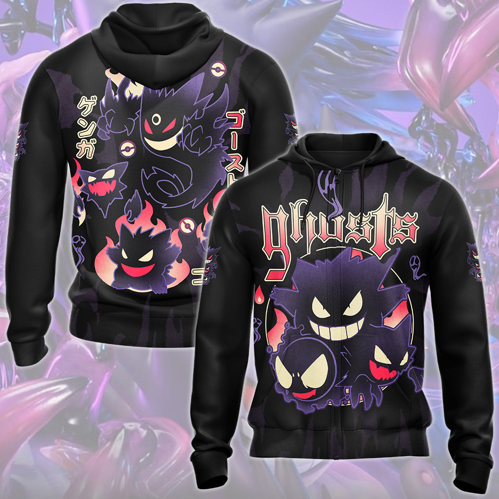 Pokemon Gengar Evolutions Anime Video Game All Over Printed T-shirt Tank Top Zip Hoodie Pullover Hoodie Hawaiian Shirt Beach Shorts Joggers Zip Hoodie