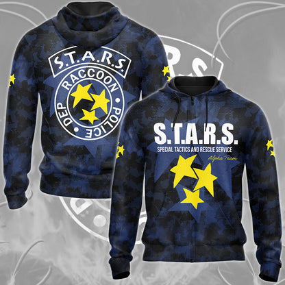 Resident Evil S.T.A.R.S. Alpha Team Video Game All Over Printed T-shirt Tank Top Zip Hoodie Pullover Hoodie Hawaiian Shirt Beach Shorts Joggers Zip Hoodie