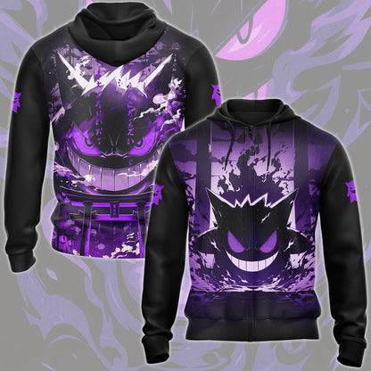 Pokemon Gengar Anime Video Game All Over Printed T-shirt Tank Top Zip Hoodie Pullover Hoodie Hawaiian Shirt Beach Shorts Joggers Zip Hoodie