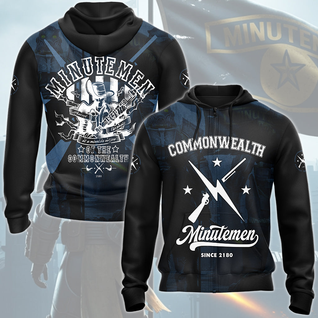 Fallout Commonwealth Minutemen Video Game All Over Printed T-shirt Tank Top Zip Hoodie Pullover Hoodie Hawaiian Shirt Beach Shorts Joggers Zip Hoodie