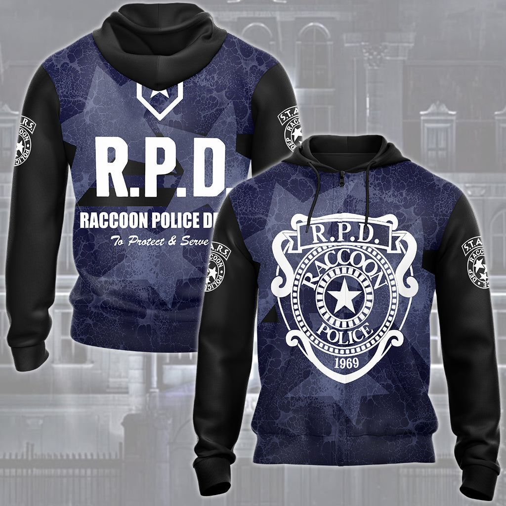 Resident Evil Raccoon City Police Department (R.P.D.) Video Game All Over Printed T-shirt Tank Top Zip Hoodie Pullover Hoodie Hawaiian Shirt Beach Shorts Joggers Zip Hoodie