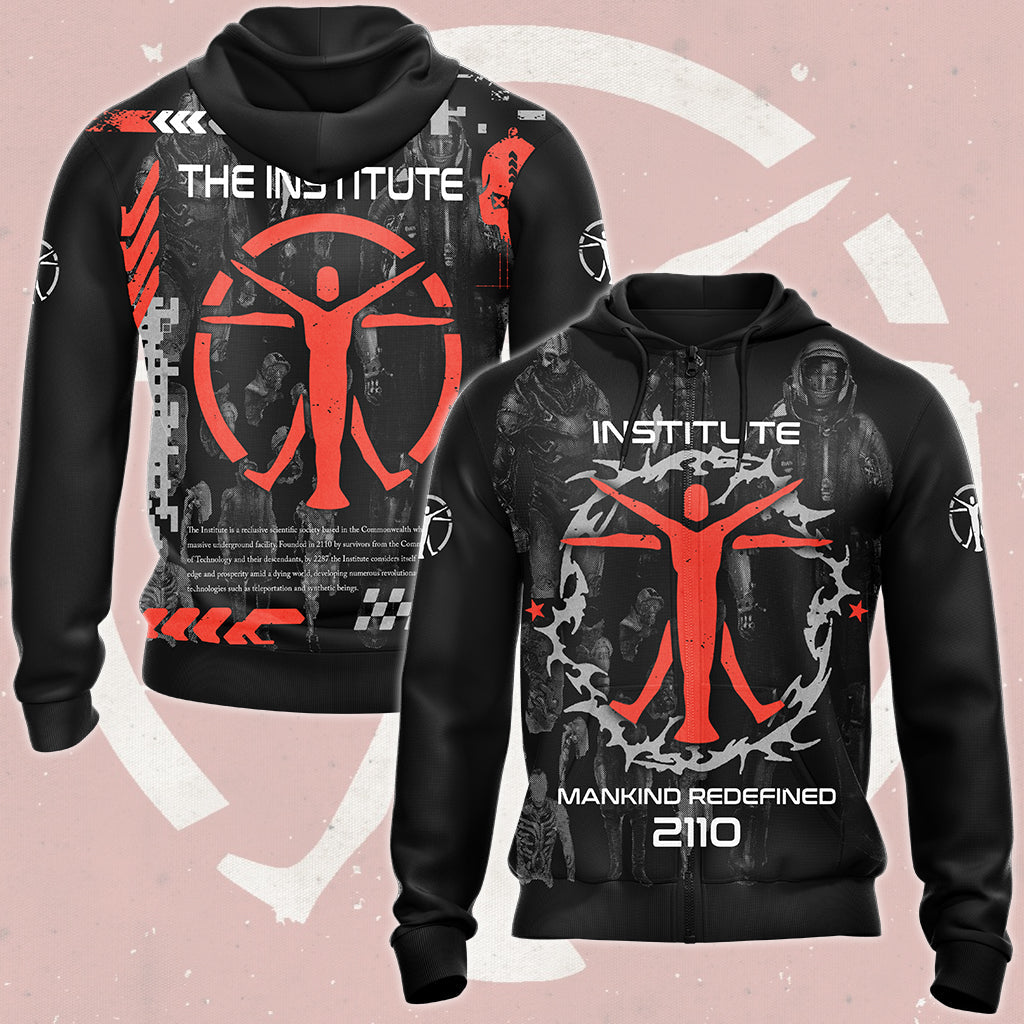 Fallout The Institute Video Game All Over Printed T-shirt Tank Top Zip Hoodie Pullover Hoodie Hawaiian Shirt Beach Shorts Joggers Zip Hoodie