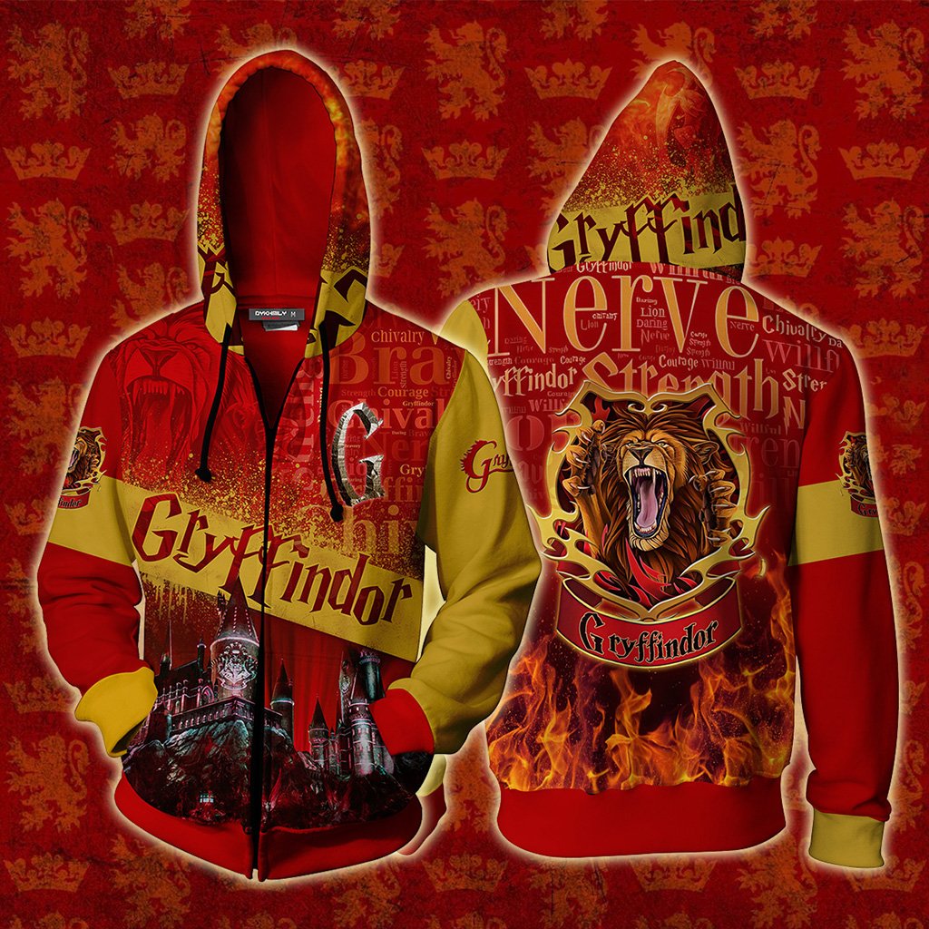 Hogwarts Castle Gryffindor House Harry Potter Unisex 3D T-shirt Zip Hoodie S 