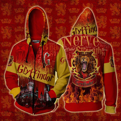 Hogwarts Castle Gryffindor House Harry Potter Unisex 3D T-shirt Zip Hoodie S 