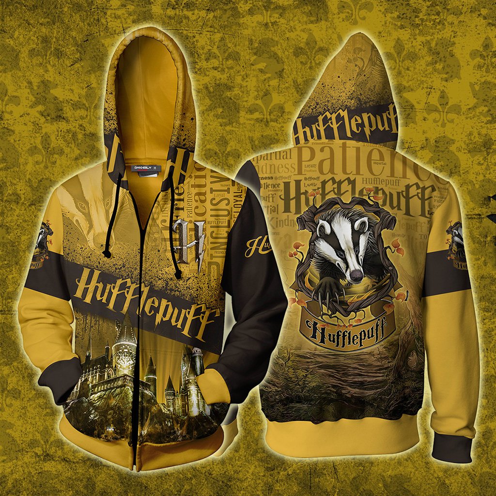Hogwarts Castle Hufflepuff House Unisex 3D T-shirt Zip Hoodie S 