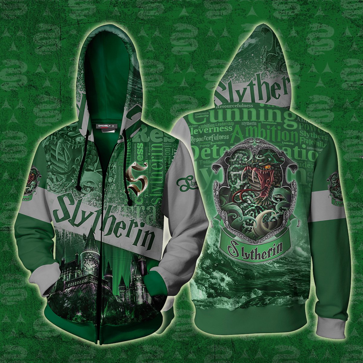 Hogwarts Castle Slytherin House Unisex 3D T-shirt Zip Hoodie S 