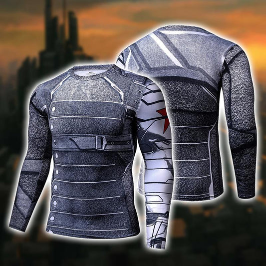 Captain America: The Winter Soldier Bucky Barnes Cosplay Long Sleeve Compression T-shirt US/EU XXS  