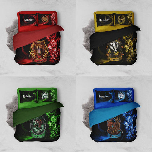 Harry Potter Hogwarts House Gryffindor Slytherin Ravenclaw Hufflepuff Bed Set Gryffindor Twin (3PCS) 