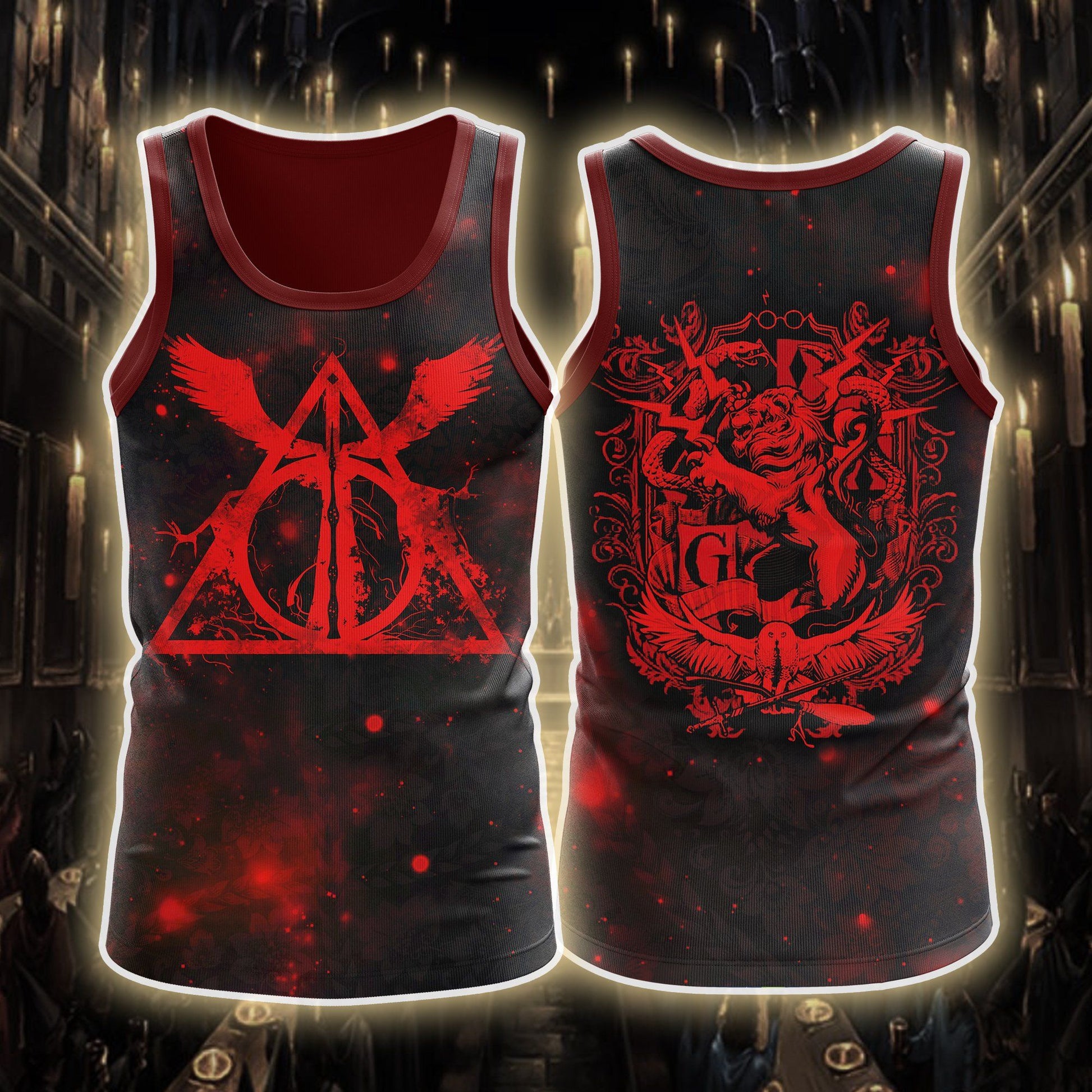 Harry Potter Hogwarts House Gryffindor Slytherin Ravenclaw Hufflepuff Unisex 3D Tank Top   