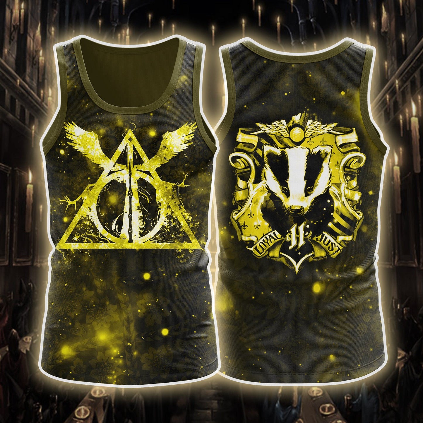 Harry Potter Hogwarts House Gryffindor Slytherin Ravenclaw Hufflepuff Unisex 3D Tank Top   
