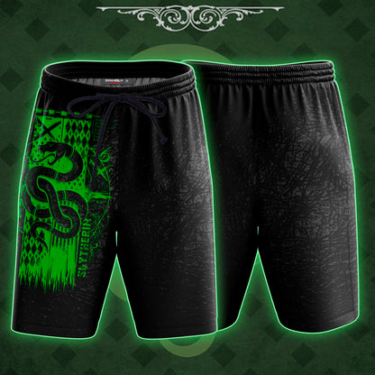 Harry Potter Hogwarts House Gryffindor Slytherin Ravenclaw Hufflepuff Unisex 3D Beach Shorts Slytherin S 