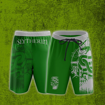 Quidditch Harry Potter Hogwarts House Gryffindor Slytherin Ravenclaw Hufflepuff Unisex 3D Beach Shorts Slytherin S 