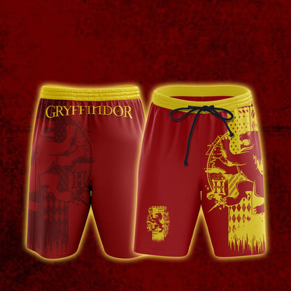Quidditch Harry Potter Hogwarts House Gryffindor Slytherin Ravenclaw Hufflepuff Unisex 3D Beach Shorts Gryffindor M 