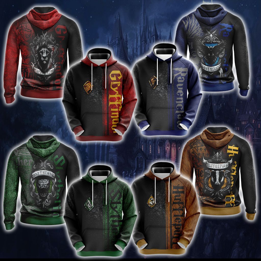 Harry Potter Hogwarts House Gryffindor Slytherin Ravenclaw Hufflepuff T-shirt Zip Hoodie Pullover Hoodie   