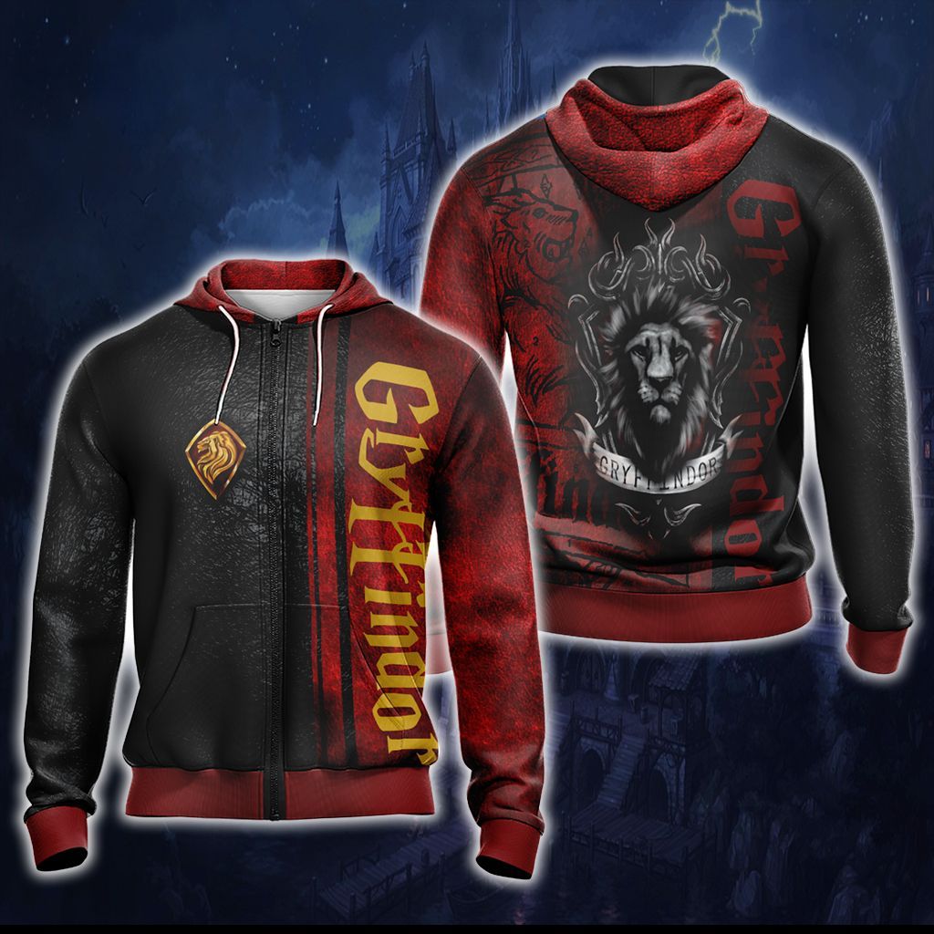 Harry Potter Hogwarts House Gryffindor Slytherin Ravenclaw Hufflepuff T-shirt Zip Hoodie Pullover Hoodie Gryffindor Zip Hoodie M