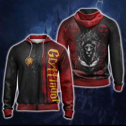 Harry Potter Hogwarts House Gryffindor Slytherin Ravenclaw Hufflepuff T-shirt Zip Hoodie Pullover Hoodie Gryffindor Zip Hoodie M