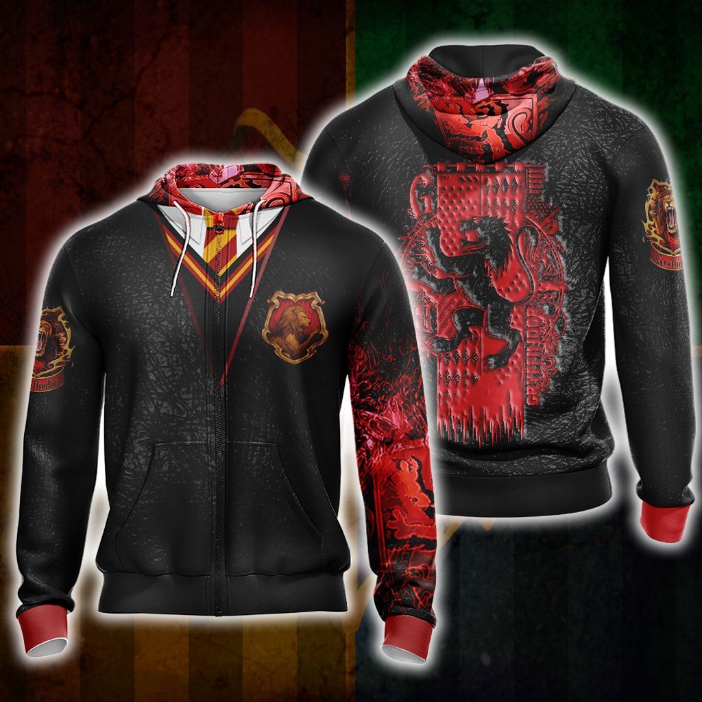 Harry Potter Hogwarts House Gryffindor Slytherin Ravenclaw Hufflepuff T-shirt Zip Hoodie Pullover Hoodie Gryffindor Zip Hoodie S