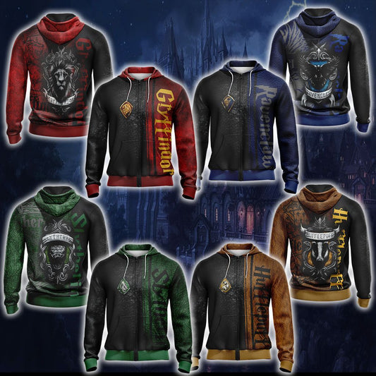 Harry Potter Hogwarts House Gryffindor Slytherin Ravenclaw Hufflepuff T-shirt Zip Hoodie Pullover Hoodie Gryffindor Zip Hoodie S