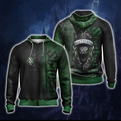Harry Potter Hogwarts House Gryffindor Slytherin Ravenclaw Hufflepuff T-shirt Zip Hoodie Pullover Hoodie Slytherin Zip Hoodie S