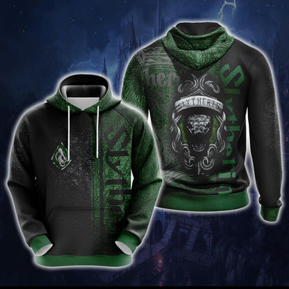 Harry Potter Hogwarts House Gryffindor Slytherin Ravenclaw Hufflepuff T-shirt Zip Hoodie Pullover Hoodie Slytherin Hoodie S