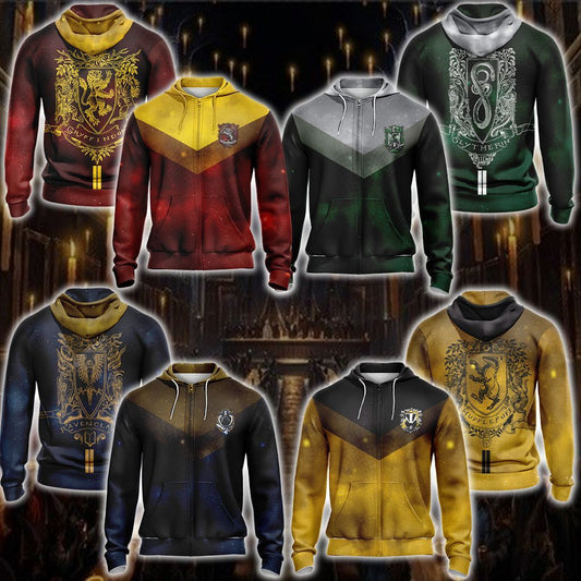 Harry Potter Hogwarts House Gryffindor Slytherin Ravenclaw Hufflepuff T-shirt Zip Hoodie Pullover Hoodie Gryffindor Zip Hoodie S