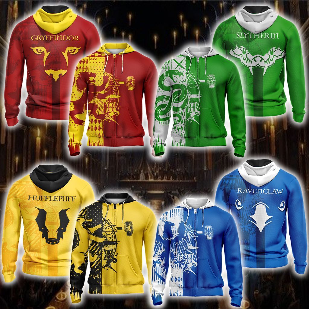 Harry Potter Hogwarts House Gryffindor Slytherin Ravenclaw Hufflepuff T-shirt Zip Hoodie Pullover Hoodie   
