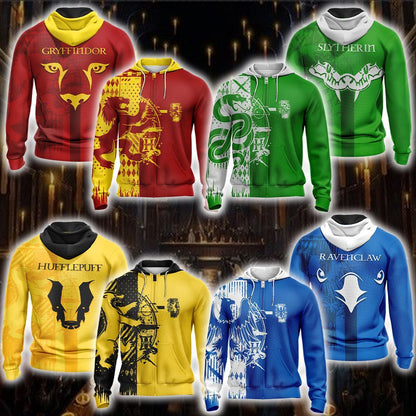 Harry Potter Hogwarts House Gryffindor Slytherin Ravenclaw Hufflepuff T-shirt Zip Hoodie Pullover Hoodie   