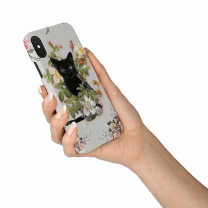 Black Cat And Flowers Phone Case   