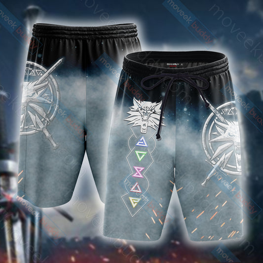The Witcher 3 Wild Hunt Wild White Wolf Symbol 3D Beach Shorts S  