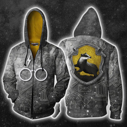 Hufflepuff Logo Harry Potter New Collection Unisex 3D T-shirt Zip Hoodie S 