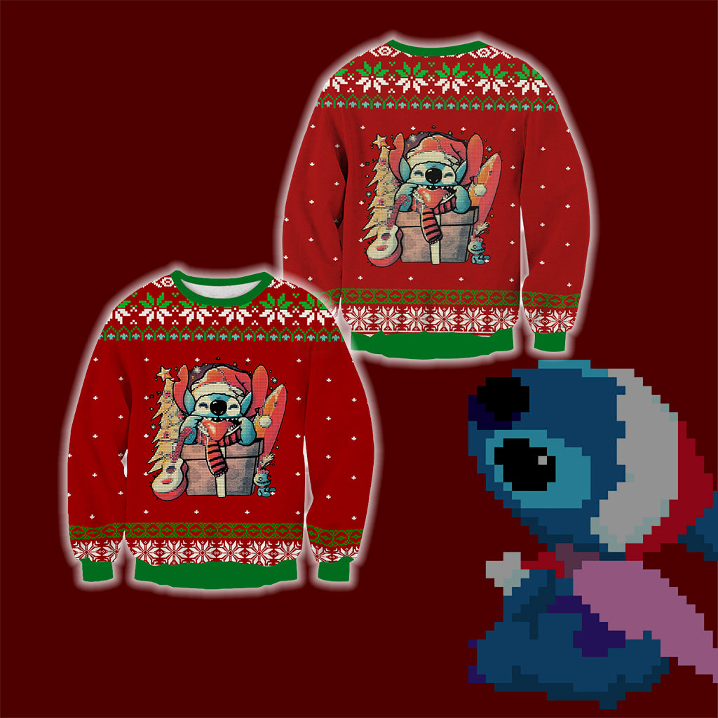 Stitch Ugly Christmas 3D Sweater S RED 