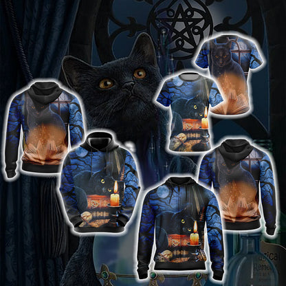 Witching Hour Black Cat Halloween Unisex 3D T-shirt   