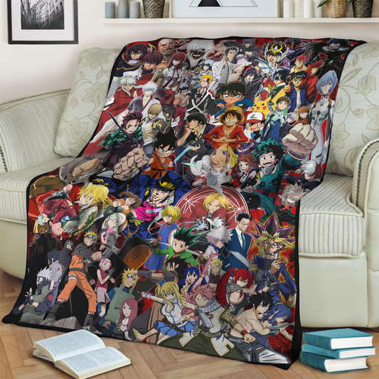 Anime Characters Compilation (Dragon Ball, Naruto, One Piece, Bleach, Yu Gi Oh!, My Hero Academia, Pokemon, The Metal Alchemist, ect.) 3D Throw Blanket 130cm x 150cm  