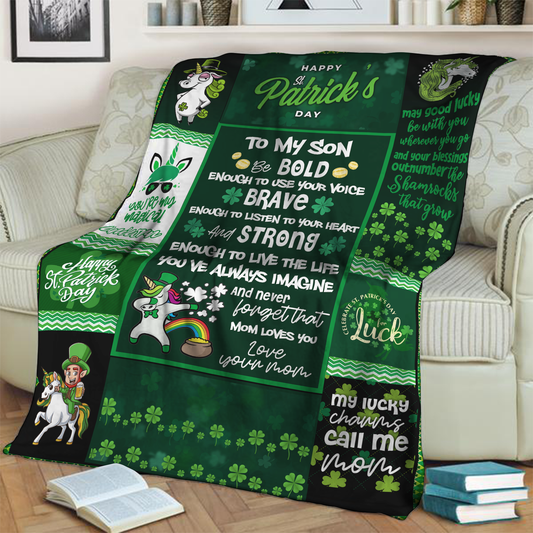 Happy Patrick's Day - Mom to Son - Stay Strong My Unicorn 3D Throw Blanket 130cm x 150cm  