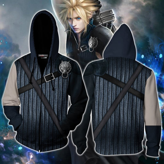Final Fantasy VII Cloud Strife Cosplay Zip Up Hoodie Jacket S  