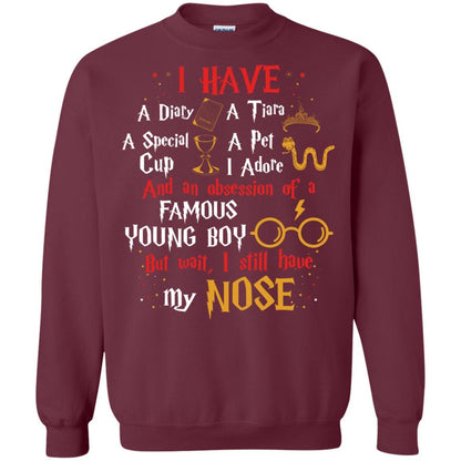 I Have A Diary, A Tiara, A Special Cup, A Pet I Adore And An Obsession Of A Famous Young Boy Harry Potter Fan T-shirt Maroon S 