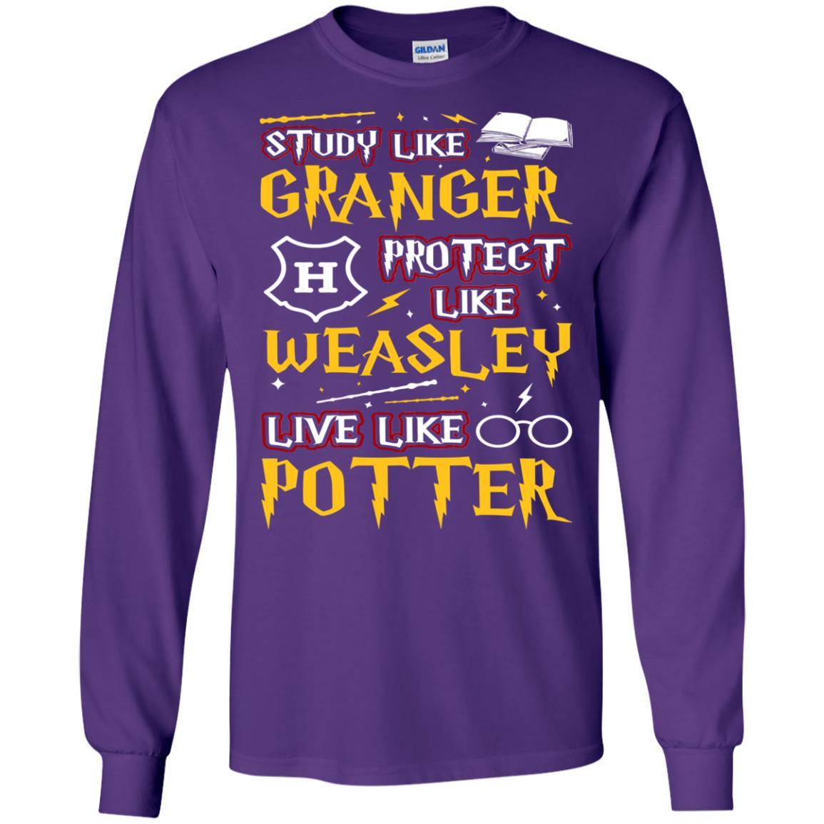Study Like Granger Protect Like Weasley Live Like Potter Harry Potter Fan T-shirt Purple S 