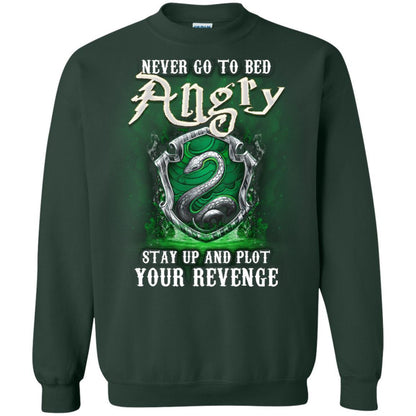 Never Go To Bed Angry Stay Up And Plot Your Revenge Slytherin House Harry Potter Fan Shirt Forest Green S 