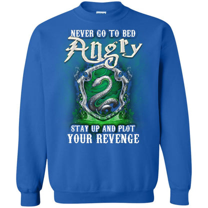 Never Go To Bed Angry Stay Up And Plot Your Revenge Slytherin House Harry Potter Fan Shirt
