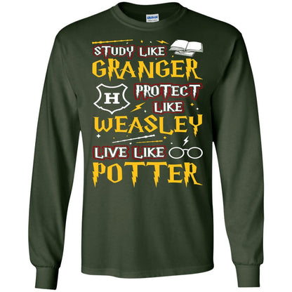 Study Like Granger Protect Like Weasley Live Like Potter Harry Potter Fan T-shirt Forest Green S 