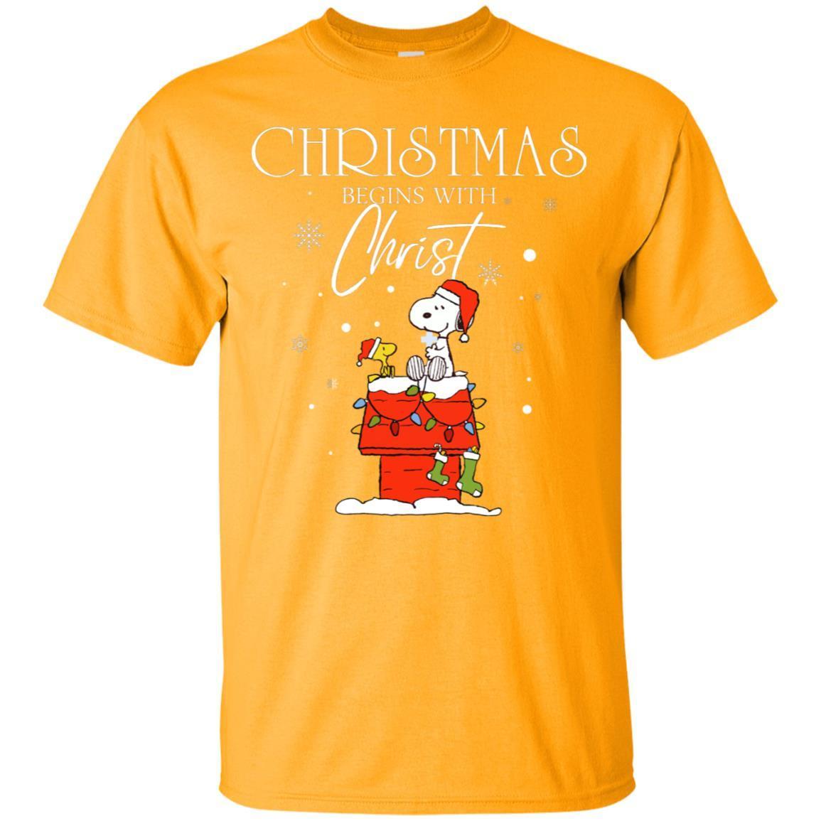 Christmas Begins With Christ Shirt Gold S 