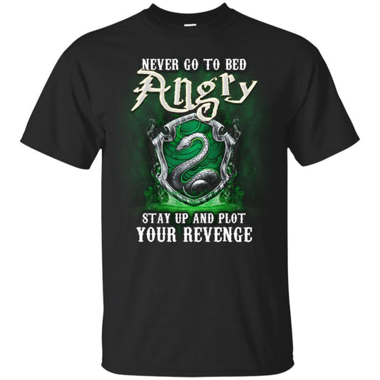 Never Go To Bed Angry Stay Up And Plot Your Revenge Slytherin House Harry Potter Fan Shirt Black S 
